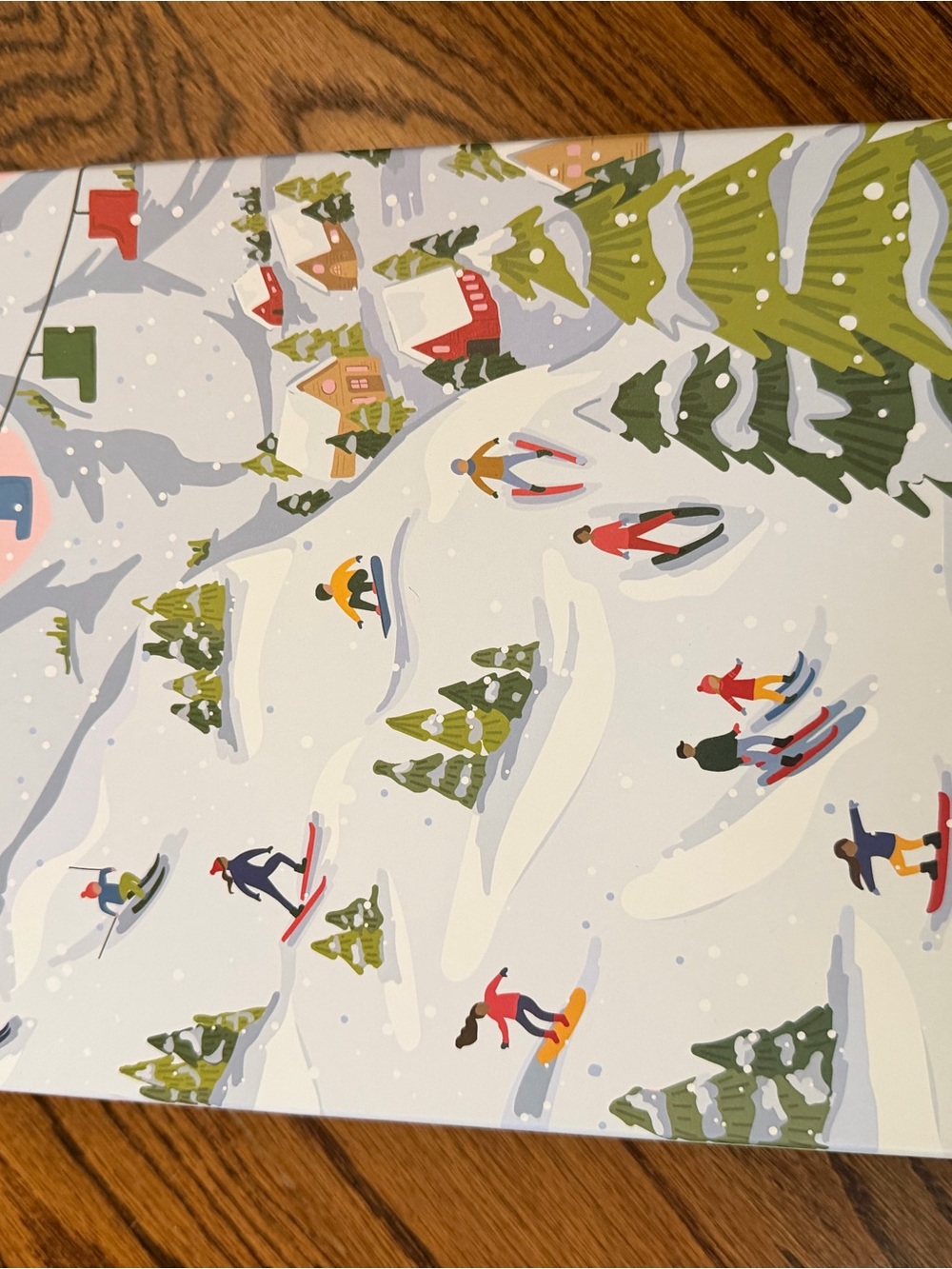 Winter Ski Scene Gift Wrap - Green & White